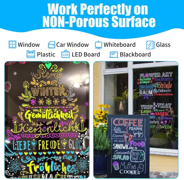 Alt view image 4 of 7 - Window Chalk Markers for Cars Glass Washable, 8 Colors Jumbo Liquid Chalk Marker Pens with 10mm 3 in 1 Nib Wide Tip, Chalkboard Markers Car Window Paint Pen for Auto, Mirror, Poster