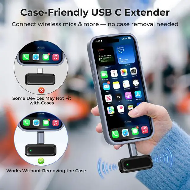 Alt view image 2 of 7 - USB Type C Extender Adapter 3Pack,100W PD USBC Male to Female Extension Converter,40Gbps USB4 Thunderbolt 4 3 Extended Connector for iPhone 17 17e 16 Pro,MacBook,Otterbox Case,Samsung S26