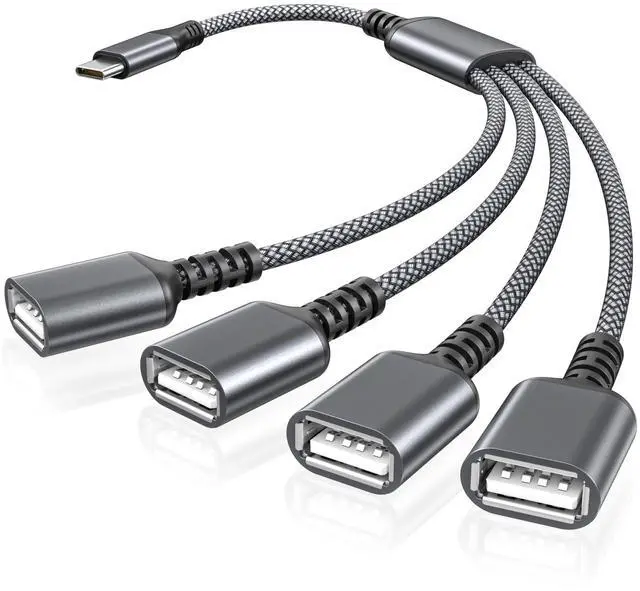Main image of USB C to Four USB Cable Adapter 1FT,Type C Male to 4 USBA Female 2.0 Splitter,Thunderbolt 3 Multiple Multi Port Hub,Double Dual Cord Converter for Laptop,MacBook,iPhone 16 15,iPad