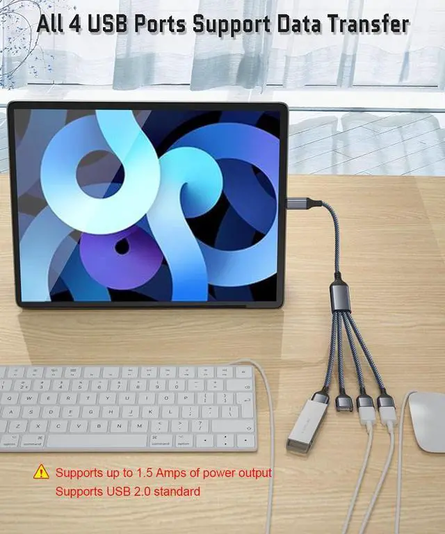 Alt view image 3 of 7 - USB C to Four USB Cable Adapter 1FT,Type C Male to 4 USBA Female 2.0 Splitter,Thunderbolt 3 Multiple Multi Port Hub,Double Dual Cord Converter for Laptop,MacBook,iPhone 16 15,iPad