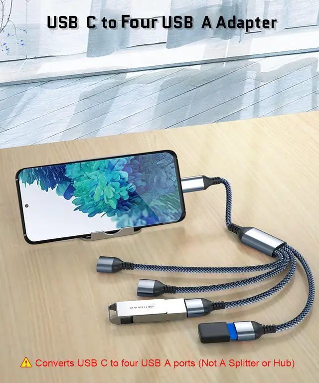 Alt view image 4 of 7 - USB C to Four USB Cable Adapter 1FT,Type C Male to 4 USBA Female 2.0 Splitter,Thunderbolt 3 Multiple Multi Port Hub,Double Dual Cord Converter for Laptop,MacBook,iPhone 16 15,iPad