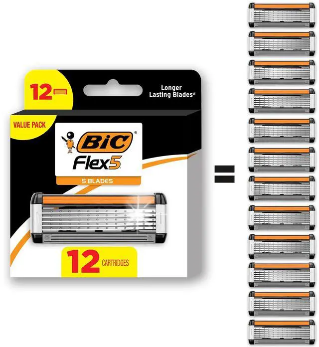 Main image of Flex 5 Refillable Razors for Men, Long-Lasting 12 Razor Cartridges