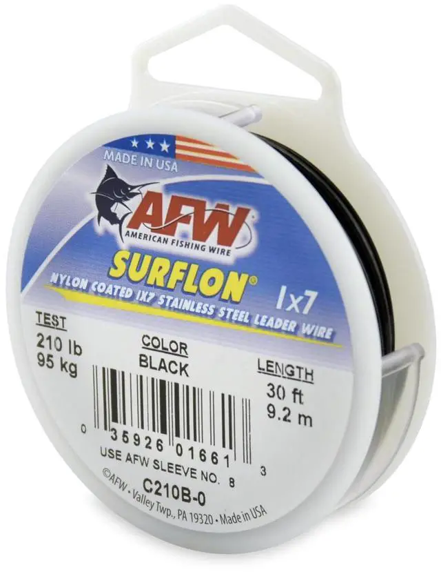Main image of American Fishing Wire Surflon, Nylon Coated 1x7 Stainless Steel Leader Wire, 210 lb Test, .051" Diameter, Black, 30 ft