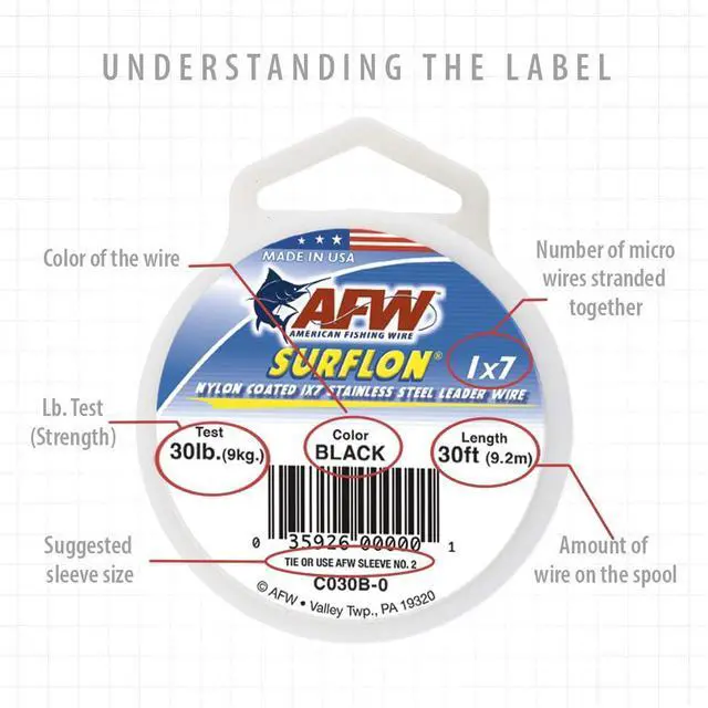 Alt view image 3 of 7 - American Fishing Wire Surflon, Nylon Coated 1x7 Stainless Steel Leader Wire, 210 lb Test, .051" Diameter, Black, 30 ft