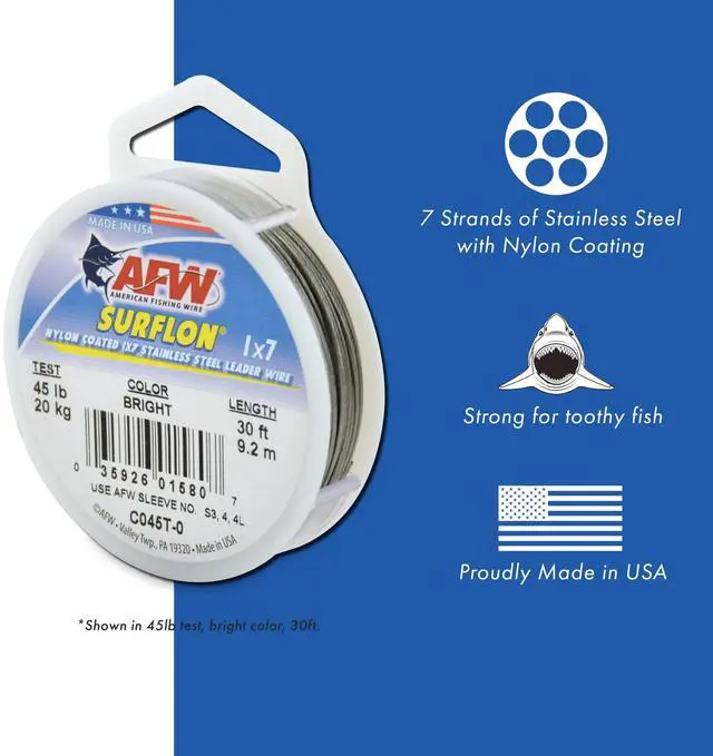 Alt view image 2 of 7 - American Fishing Wire Surflon, Nylon Coated 1x7 Stainless Steel Leader Wire, 210 lb Test, .051" Diameter, Black, 30 ft