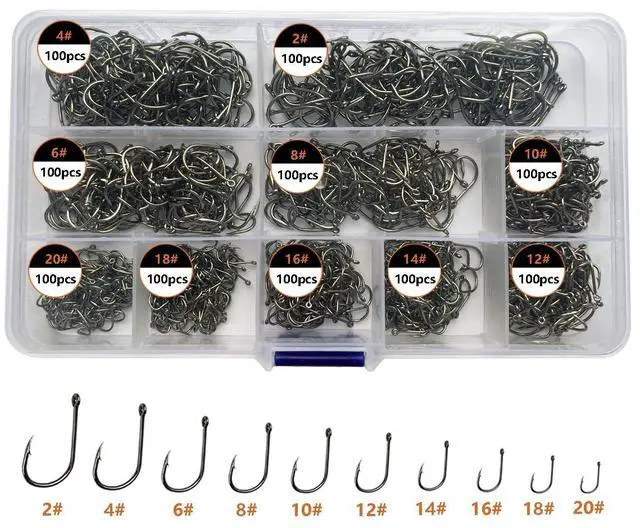 Main image of 300Pcs/ 500Pcs/ 1000Pcs Small Fishing Hooks, 10 Different Sizes Tiny Fish Hook Set for Freshwater (1000pcs (2# to 20#))