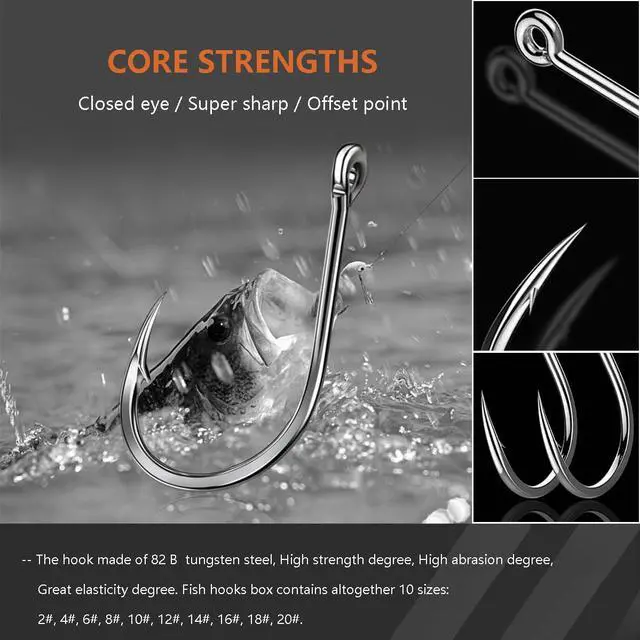 Alt view image 6 of 7 - 300Pcs/ 500Pcs/ 1000Pcs Small Fishing Hooks, 10 Different Sizes Tiny Fish Hook Set for Freshwater (1000pcs (2# to 20#))