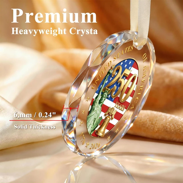 Alt view image 2 of 7 - 250 Anniversary USA Ornament, Crystal Glass Patriotic Christmas Ornament | 1776-2026 Keepsake with Liberty Bell, Statue of Liberty & US Flag for Veterans Day, 4th of July Decorations & Holiday Gifting