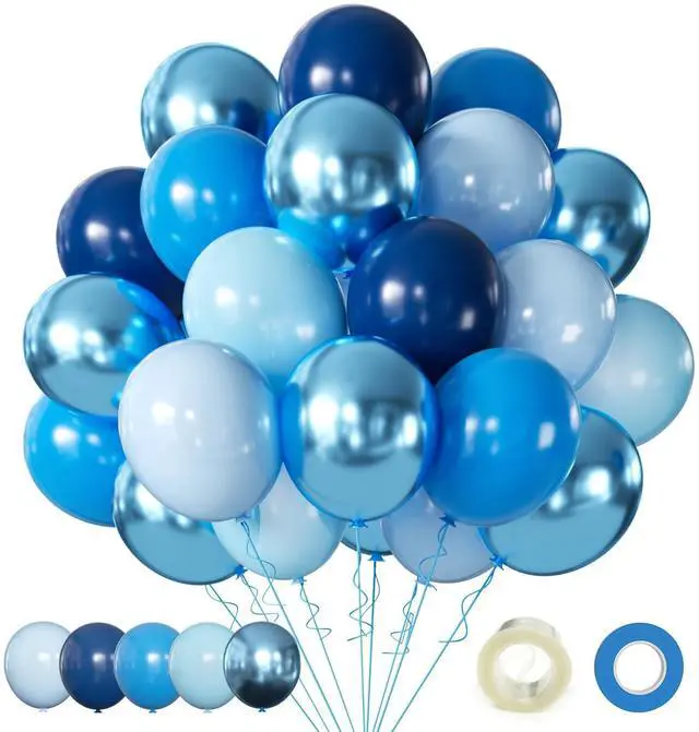 Main image of Blue Balloons Metallic Blue Balloon, 60Pcs 12Inch Chrome Blue Balloons Kit Macaron Light Pearl Navy Blue Latex Balloons for Birthday Wedding Party Decoration