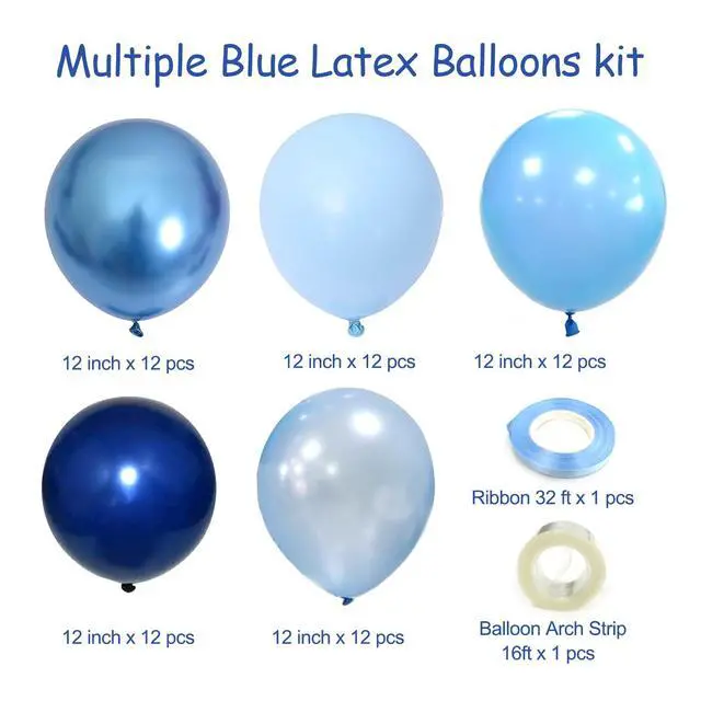 Alt view image 2 of 7 - Blue Balloons Metallic Blue Balloon, 60Pcs 12Inch Chrome Blue Balloons Kit Macaron Light Pearl Navy Blue Latex Balloons for Birthday Wedding Party Decoration