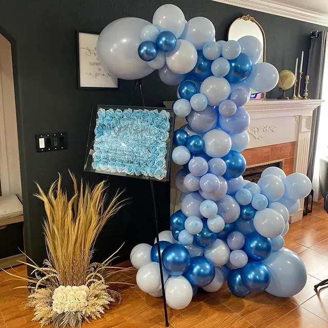 Alt view image 4 of 7 - Blue Balloons Metallic Blue Balloon, 60Pcs 12Inch Chrome Blue Balloons Kit Macaron Light Pearl Navy Blue Latex Balloons for Birthday Wedding Party Decoration