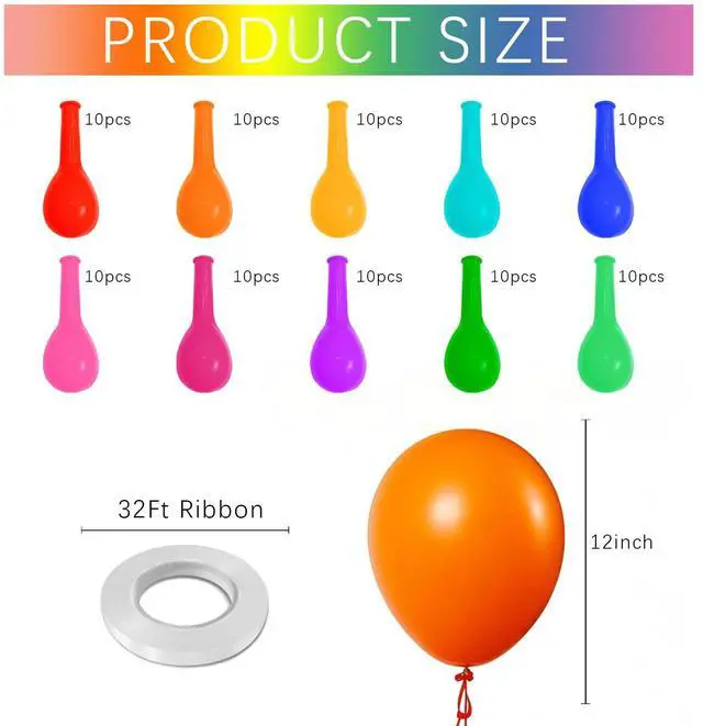 Alt view image 2 of 7 - Balloons Assorted Colors Rainbow Decorations 100 Pack 12 inch Round Bright Latex Colorful Balloons for Birthday Baby Shower Wedding Party Birthday Decorations Supplies Arch Garland
