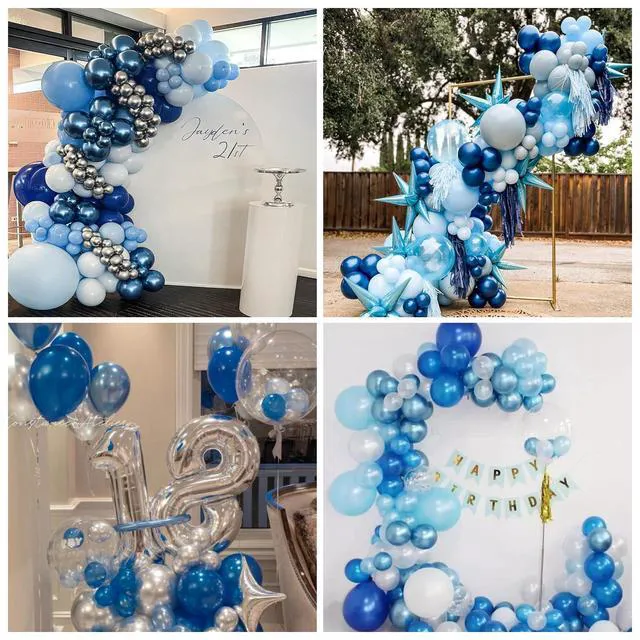 Alt view image 5 of 7 - Blue Silver Balloons for Boys, 60PCS Thick Retirement Birthday Balloon Men | 12 Inch Navy Royal Blue Metallic Silver Party Balloons for Men Happy Retirement Welcome Back Birthday Decorations Boys