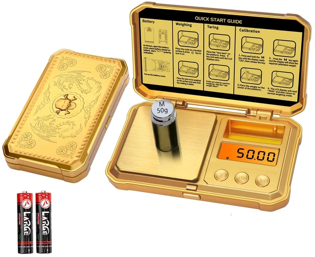Main image of Digital Pocket Gram Scale 300g x 0.01g Accuracywith 50g Weights | Small Mini High Precision Gold Scale Digital Weight Grams And Oz For Jewelry,DiamondArrows, Powders And Medicine