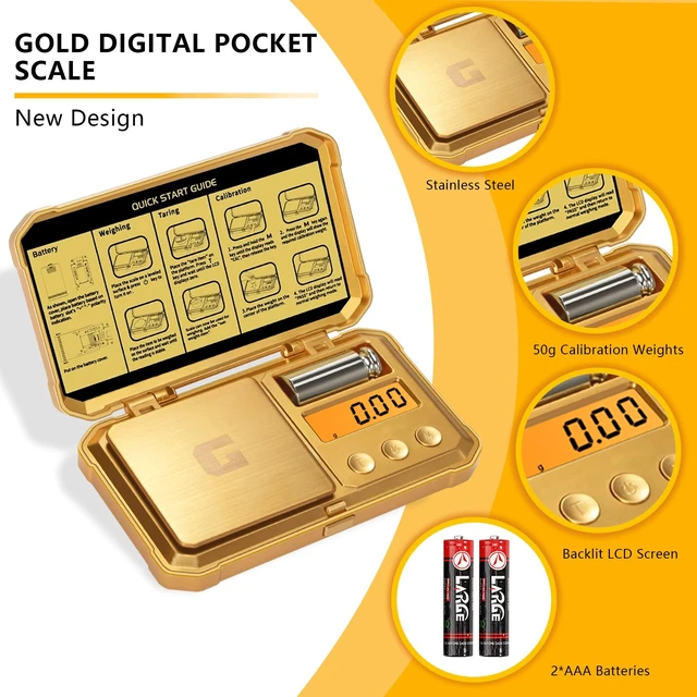 Alt view image 2 of 6 - Digital Pocket Gram Scale 300g x 0.01g Accuracywith 50g Weights | Small Mini High Precision Gold Scale Digital Weight Grams And Oz For Jewelry,DiamondArrows, Powders And Medicine