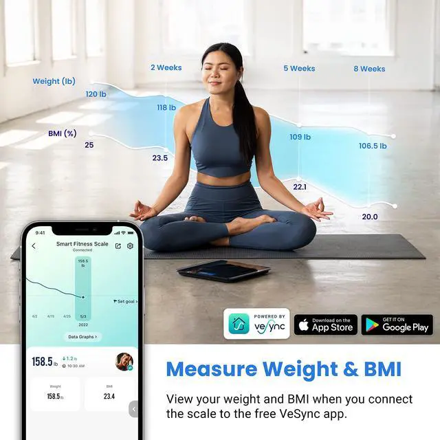 Alt view image 2 of 7 - Smart Digital Bathroom Scale for Body Weight and BMI, Black