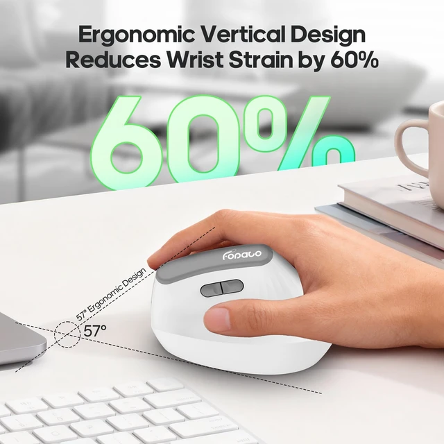 Alt view image 2 of 7 - Ergonomic Vertical Mouse, Silent Wireless Bluetooth Mouse | BT5.0 and 2.4G, 3 Adjustable DPI for PC,Mac,Laptop,Computer,Home,Office Use (White)