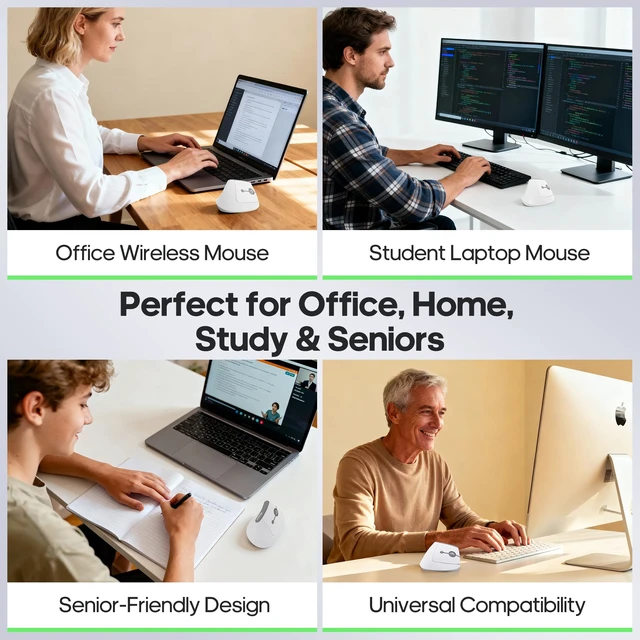 Alt view image 7 of 7 - Ergonomic Vertical Mouse, Silent Wireless Bluetooth Mouse | BT5.0 and 2.4G, 3 Adjustable DPI for PC,Mac,Laptop,Computer,Home,Office Use (White)