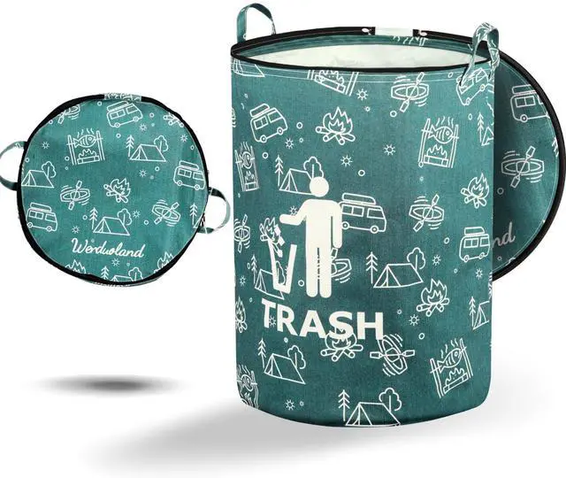 Main image of 30 Gallon Collapsible Trash Can for RV Camping, Zip Lid | Portable, reusable. For RV, recycling, yard waste, leaf bag, toy bin, hiking, travel, weeds. Folds flat for storage.