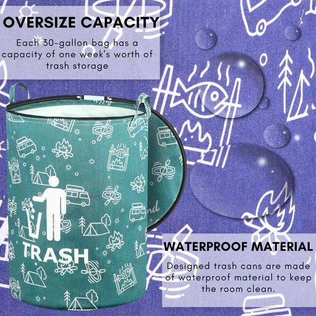 Alt view image 3 of 7 - 30 Gallon Collapsible Trash Can for RV Camping, Zip Lid | Portable, reusable. For RV, recycling, yard waste, leaf bag, toy bin, hiking, travel, weeds. Folds flat for storage.