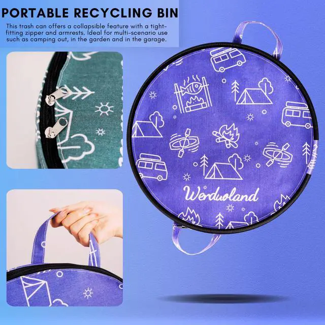 Alt view image 4 of 7 - 30 Gallon Collapsible Trash Can for RV Camping, Zip Lid | Portable, reusable. For RV, recycling, yard waste, leaf bag, toy bin, hiking, travel, weeds. Folds flat for storage.