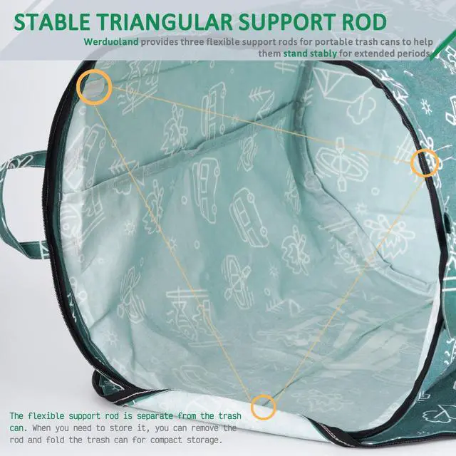 Alt view image 5 of 7 - 30 Gallon Collapsible Trash Can for RV Camping, Zip Lid | Portable, reusable. For RV, recycling, yard waste, leaf bag, toy bin, hiking, travel, weeds. Folds flat for storage.