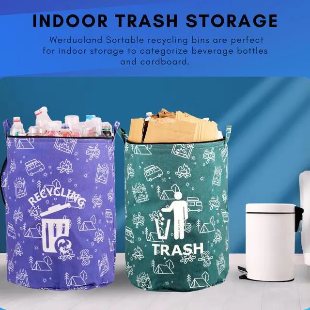 Alt view image 6 of 7 - 30 Gallon Collapsible Trash Can for RV Camping, Zip Lid | Portable, reusable. For RV, recycling, yard waste, leaf bag, toy bin, hiking, travel, weeds. Folds flat for storage.