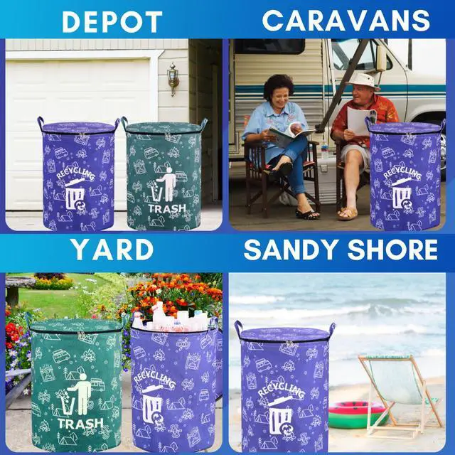 Alt view image 7 of 7 - 30 Gallon Collapsible Trash Can for RV Camping, Zip Lid | Portable, reusable. For RV, recycling, yard waste, leaf bag, toy bin, hiking, travel, weeds. Folds flat for storage.