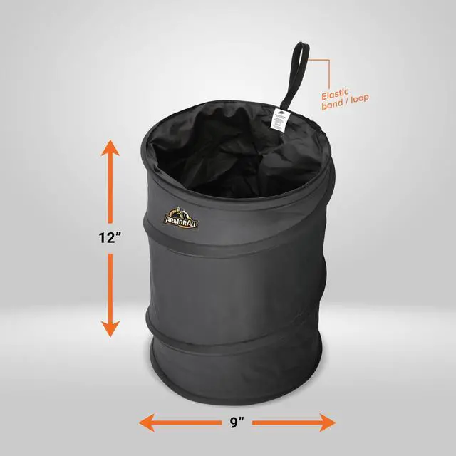 Alt view image 2 of 7 - Car Trash Can, 3.3 Gallon Pop-Up Garbage Bin, Waterproof, Loop for Hanging, Velcro Base, Washable, Metal Frame, Portable Collapsible Design for Easy Storage, 12 Inch High x 9 Inch Wide