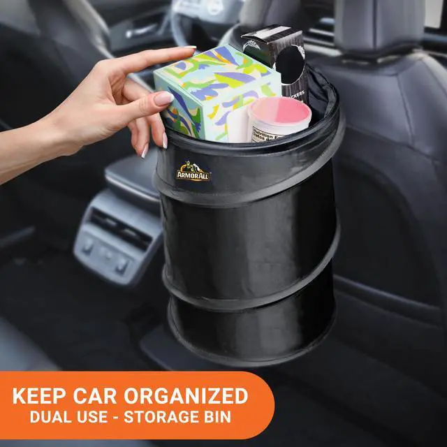 Alt view image 3 of 7 - Car Trash Can, 3.3 Gallon Pop-Up Garbage Bin, Waterproof, Loop for Hanging, Velcro Base, Washable, Metal Frame, Portable Collapsible Design for Easy Storage, 12 Inch High x 9 Inch Wide