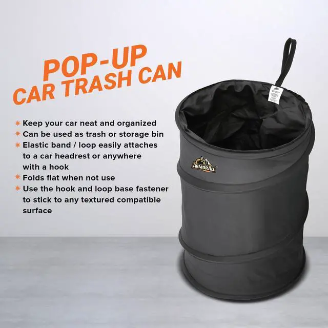 Alt view image 5 of 7 - Car Trash Can, 3.3 Gallon Pop-Up Garbage Bin, Waterproof, Loop for Hanging, Velcro Base, Washable, Metal Frame, Portable Collapsible Design for Easy Storage, 12 Inch High x 9 Inch Wide
