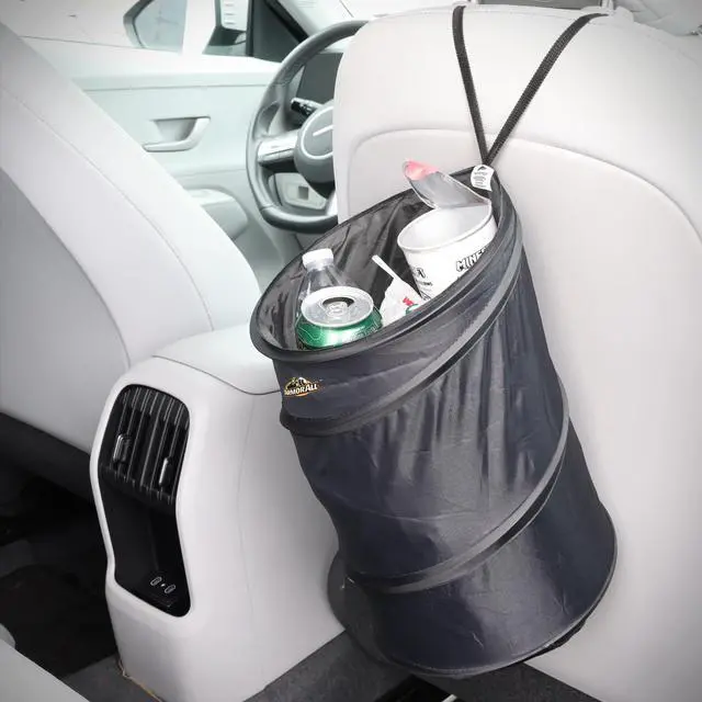 Alt view image 7 of 7 - Car Trash Can, 3.3 Gallon Pop-Up Garbage Bin, Waterproof, Loop for Hanging, Velcro Base, Washable, Metal Frame, Portable Collapsible Design for Easy Storage, 12 Inch High x 9 Inch Wide