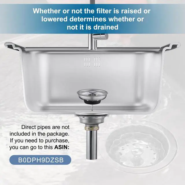 Alt view image 3 of 6 - Kitchen Sink Stainless Steel Basket Strainer with Drain Assembly, 3-1/2 Inch Sink Drain Stopper Plug