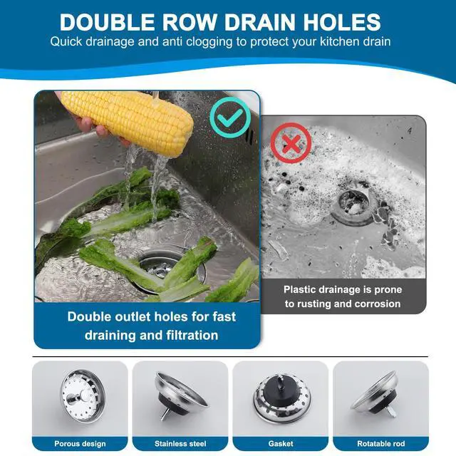 Alt view image 5 of 6 - Kitchen Sink Stainless Steel Basket Strainer with Drain Assembly, 3-1/2 Inch Sink Drain Stopper Plug
