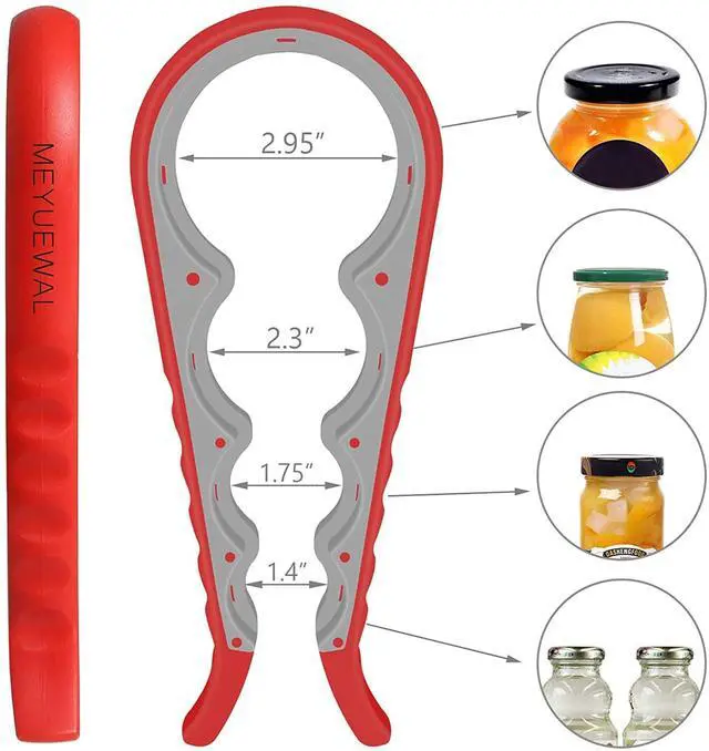 Alt view image 2 of 7 - Jar Opener, 5 in 1 Multi Function Can Opener Bottle Opener Kit with Silicone Handle Easy to Use for Children, Elderly and Arthritis Sufferers (Apple Red