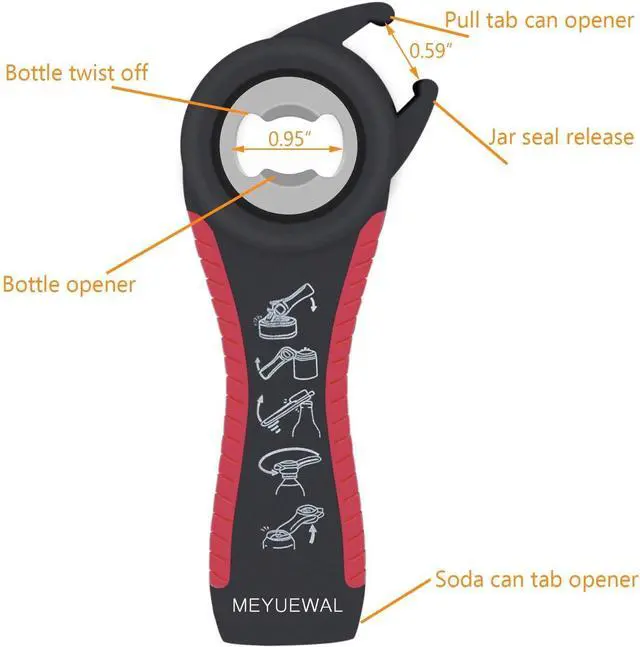 Alt view image 5 of 7 - Jar Opener, 5 in 1 Multi Function Can Opener Bottle Opener Kit with Silicone Handle Easy to Use for Children, Elderly and Arthritis Sufferers (Apple Red