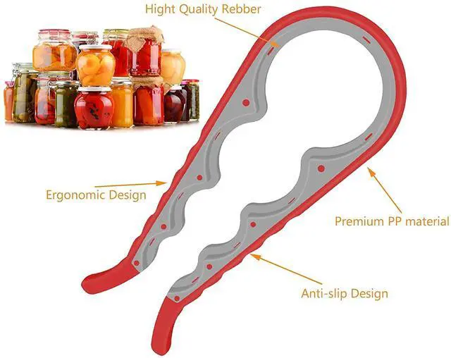 Alt view image 6 of 7 - Jar Opener, 5 in 1 Multi Function Can Opener Bottle Opener Kit with Silicone Handle Easy to Use for Children, Elderly and Arthritis Sufferers (Apple Red