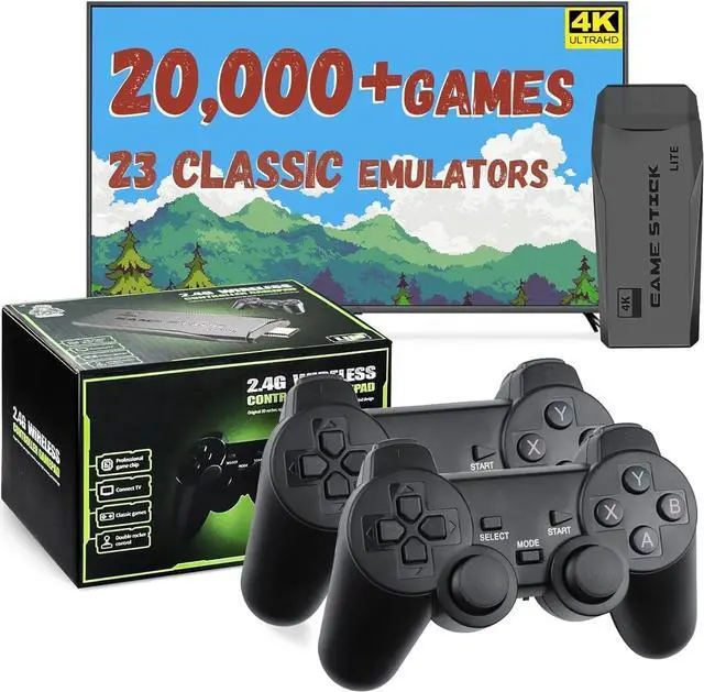 Main image of New Retro Gaming Console & Game Stick Pro - 20,000+ Classic Video Games, 23 Emulators, Dual Wireless Controllers, 4K HDMI Output, Plug & Play, Compatible with TV, PC, Projector, 64GB
