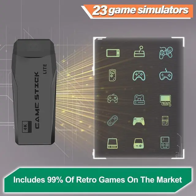 Alt view image 3 of 7 - New Retro Gaming Console & Game Stick Pro - 20,000+ Classic Video Games, 23 Emulators, Dual Wireless Controllers, 4K HDMI Output, Plug & Play, Compatible with TV, PC, Projector, 64GB