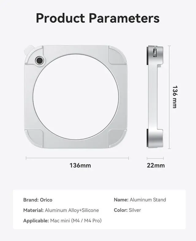 Alt view image 6 of 6 - Stackable Mac mini Stand - Modular Interlocking Design, 360° Ventilation & Premium ABS Silver Finish, Space-Saving Stand for M4 or M4 Pro Mac mini-ST02