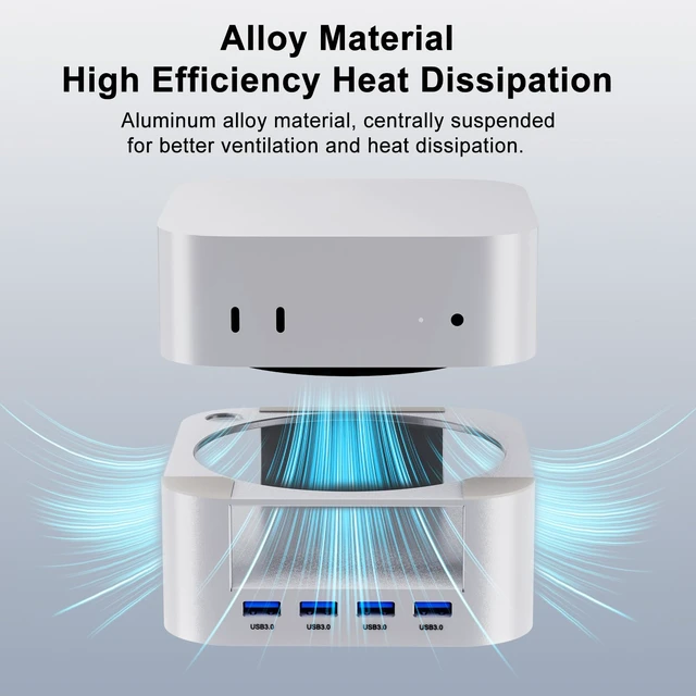 Alt view image 3 of 7 - VOOPII Mac mini M4 Docking Station for Mac mini M4 / M4 Pro, USB-C Hub with 4 USB-A High-Speed Data Ports, Aluminum Stand Dock with Cooling & Power Button Access (KM28-Pro)