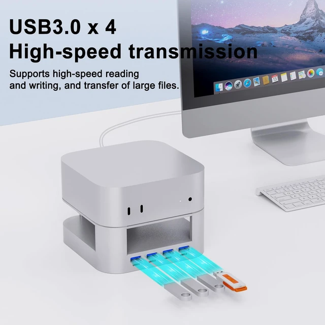 Alt view image 4 of 7 - VOOPII Mac mini M4 Docking Station for Mac mini M4 / M4 Pro, USB-C Hub with 4 USB-A High-Speed Data Ports, Aluminum Stand Dock with Cooling & Power Button Access (KM28-Pro)