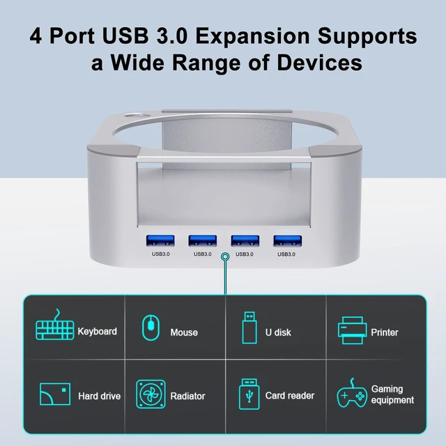 Alt view image 5 of 7 - VOOPII Mac mini M4 Docking Station for Mac mini M4 / M4 Pro, USB-C Hub with 4 USB-A High-Speed Data Ports, Aluminum Stand Dock with Cooling & Power Button Access (KM28-Pro)