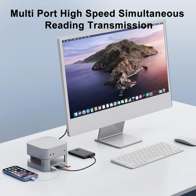 Alt view image 6 of 7 - VOOPII Mac mini M4 Docking Station for Mac mini M4 / M4 Pro, USB-C Hub with 4 USB-A High-Speed Data Ports, Aluminum Stand Dock with Cooling & Power Button Access (KM28-Pro)