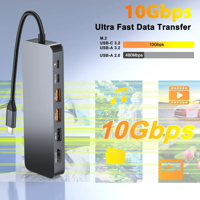 Alt view image 5 of 7 - USB C Docking Station with M.2 NVMe SSD Enclosure 10Gbps, 9 in 1 USB-C Hub, Type C SSD Slot with 4K@60Hz HDMI, USB 3.2 Gen2, PD100W, SD/TF Card Reader, Laptop Docking Station for Dell/HP/Lenovo/Mac