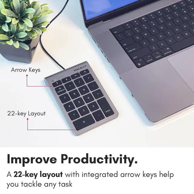 Alt view image 4 of 7 - USB C Wired Number Pad for Mac - 10 Key USB Keypad, Type C Numeric pad, Number Keypad for Keyboard and Number Pad for Laptop, MacBook Pro/Air, iMac, and PC - 5ft Cable Numpad - Space Grey Keypads
