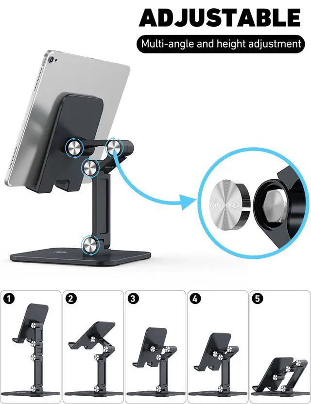 Alt view image 3 of 7 - iPad Stand for Desk - Adjustable Foldable Tablet Stand Holder for iPad Accessories Display Stand PC Office Accessories, Black