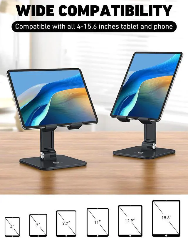 Alt view image 2 of 7 - iPad Stand for Desk - Adjustable Foldable Tablet Stand Holder for iPad Accessories Display Stand PC Office Accessories, Black