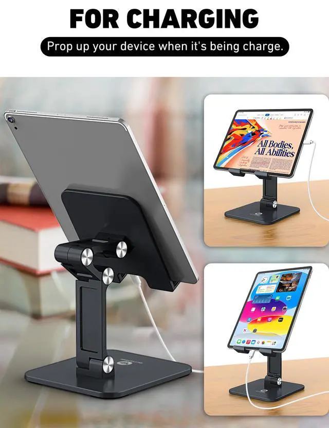 Alt view image 7 of 7 - iPad Stand for Desk - Adjustable Foldable Tablet Stand Holder for iPad Accessories Display Stand PC Office Accessories, Black