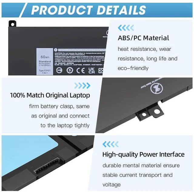 Alt view image 3 of 6 - Latitude 7480 7490 Battery F3YGT Laptop Replacement for Dell Latitude 14 7000 7480 7490 12 7280 7290 13 7390 7380 E7480 E7490 E7280 E7290 E7390 Fits KG7VF DM3WC P73G 451-BBYE 2X39G 453-BBCF DM6WC 60Wh
